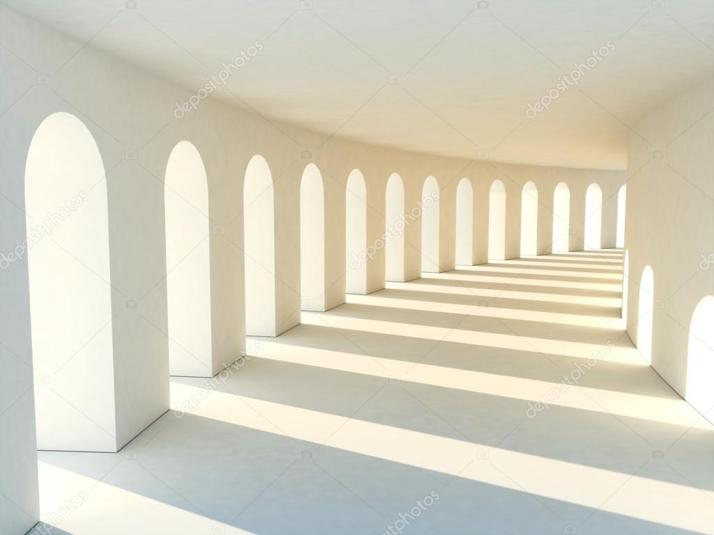 Colonnade in warm tones with deep shadows