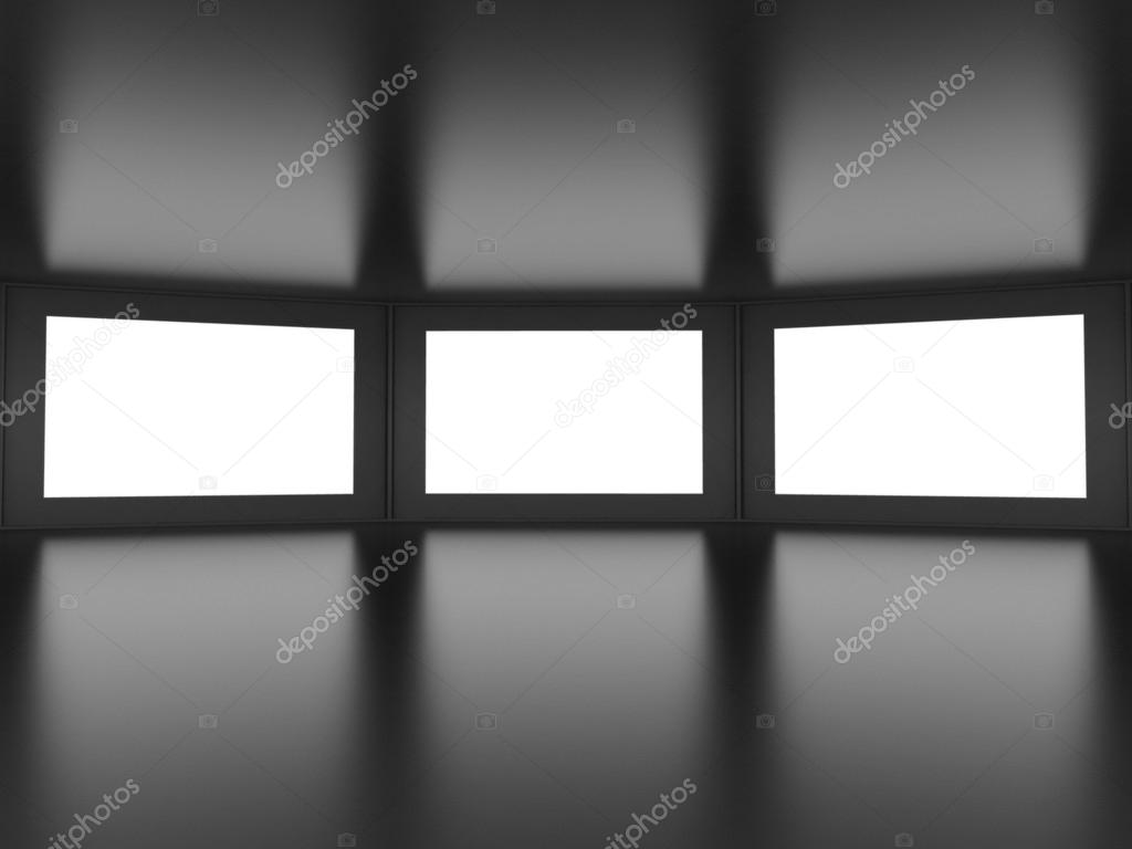 Dark room with framed windows