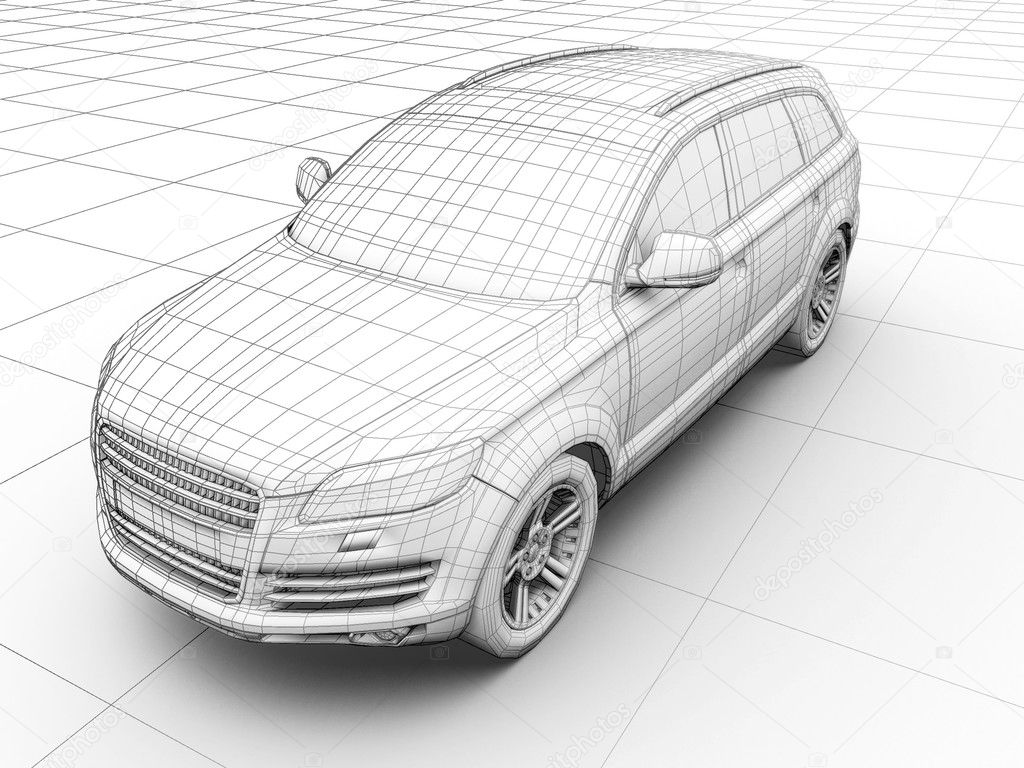 How car is designed. Image in wireframe