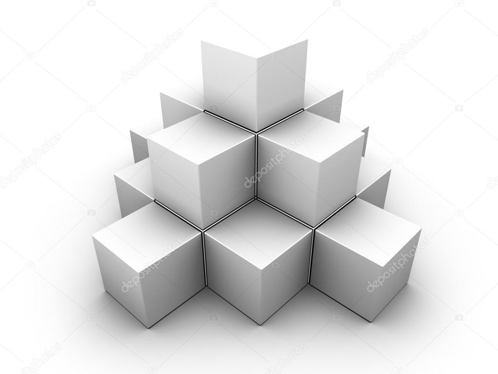 A pyramid made of similar gray boxes on white background