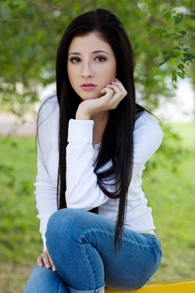 Sexy trendy brunette woman — Stock Photo, Image