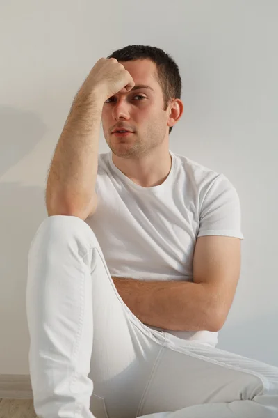 Closeup portrait of stressed young man — Stock Photo, Image