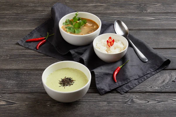 Two Bowls Soup Wooden Background — Stock Photo, Image