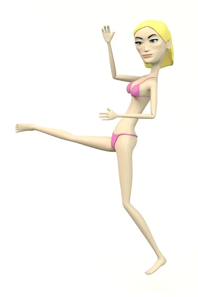 Cartoon female character in swimsuit - fighting — Stock Photo, Image