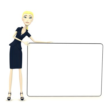 iş kadını boş tahta ile 3D render