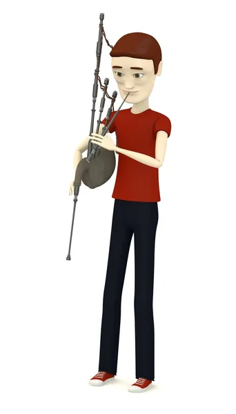 卡通人物与风笛的 3d 呈现器 — 图库照片