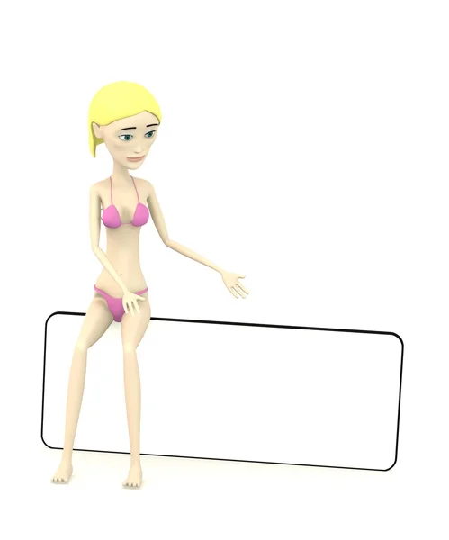 3d render of cartoon female swimmer with empty board — Stock Photo, Image