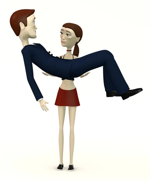 3d render of cartoon woman carrying man — Stock Photo, Image