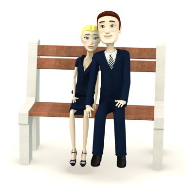 çizgi film karakterleri bankta 3D render