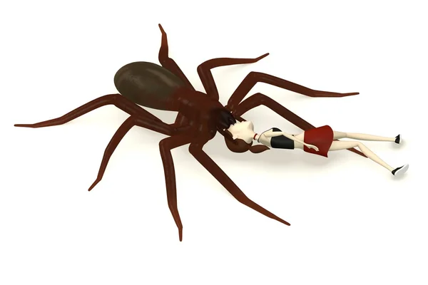 3d render of cartoon character with spider — Stock Photo, Image