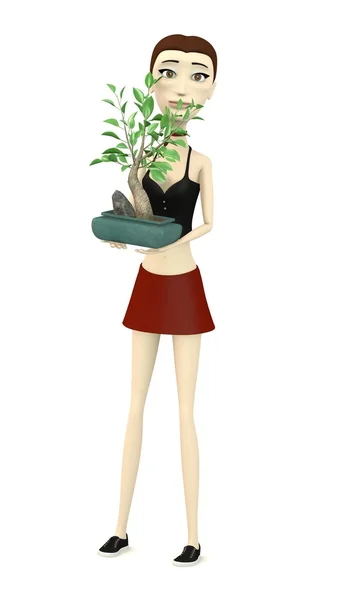 3d render of cartoon character with bonsai — Stock Photo, Image