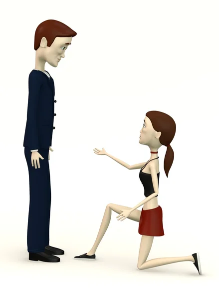 3d рендер персонажа мультфильма встать на колени перед другим — стоковое фото