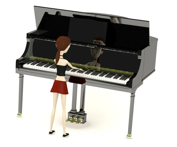 3D визуализация персонажа мультфильма, играющего на клавише — стоковое фото