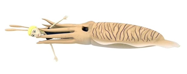 Çizgi film karakteri tarafından mürekkep balığı yeme 3D render — Stok fotoğraf