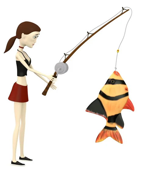 3D визуализация персонажа мультфильма с рыбой — стоковое фото