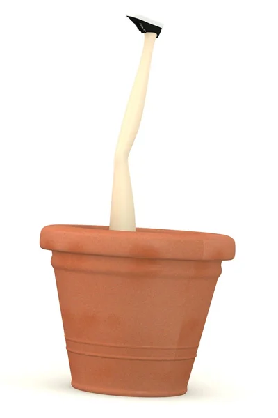 3d render of leg growing out of flowerpot — Stock Photo, Image