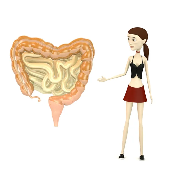 3d renderização de personagem de desenho animado com intestinos — Fotografia de Stock