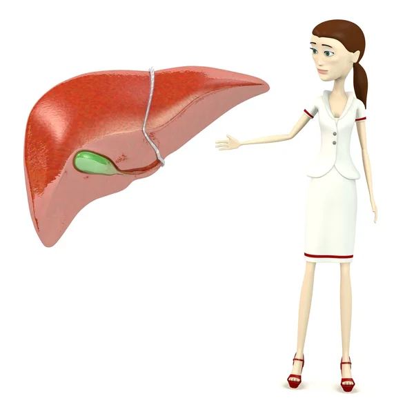 3d render of cartoon character with liver — Stock Photo, Image