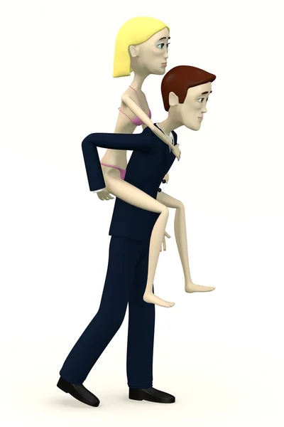 3d render of cartoon character carrying woman — Stock Photo, Image