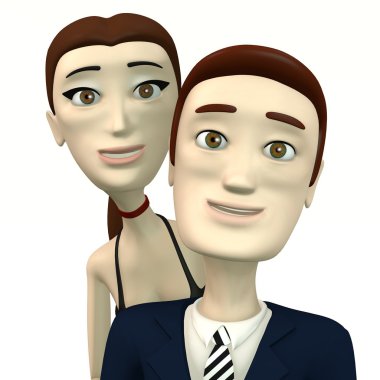 karikatür kadının erkeğin arkasında 3D render