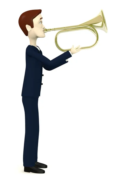 3d render of businessman playing on brass trumpet — Stock Photo, Image