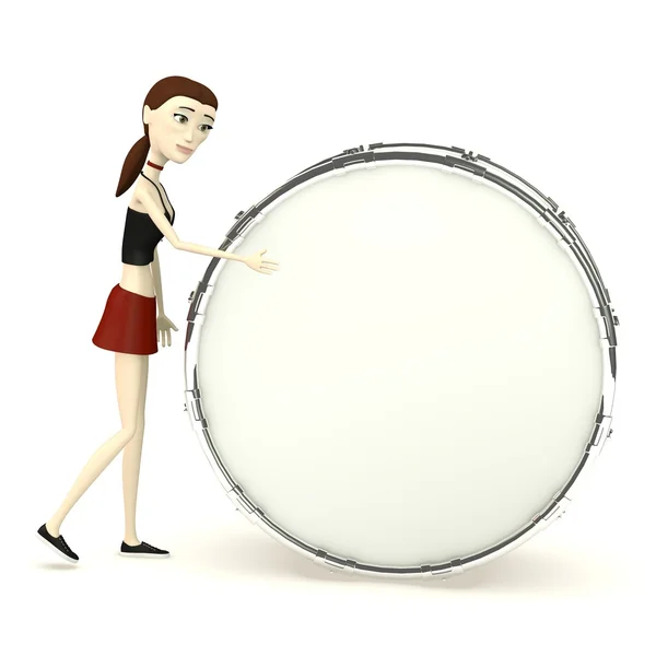 3D рендер мультипликационного персонажа, играющего на барабане — стоковое фото