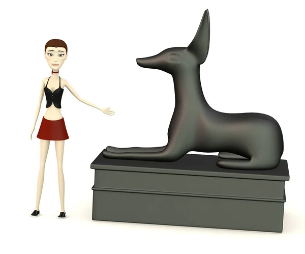 3D render Mısırlı heykeli ile çizgi film karakteri — Stok fotoğraf