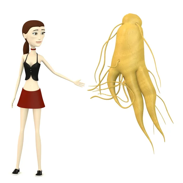 3D renderowania postać z kreskówek z korzenia żeń-szenia — Zdjęcie stockowe