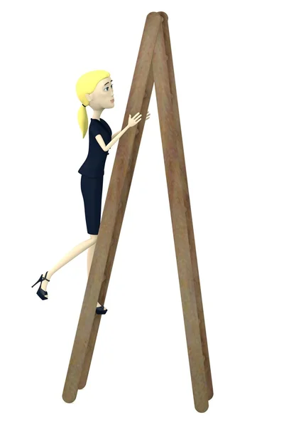 3D-Darstellung der Comicfigur auf einer Leiter — Stockfoto