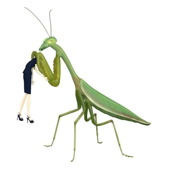 3d renderização de personagem de desenho animado comido por mantis — Fotografia de Stock