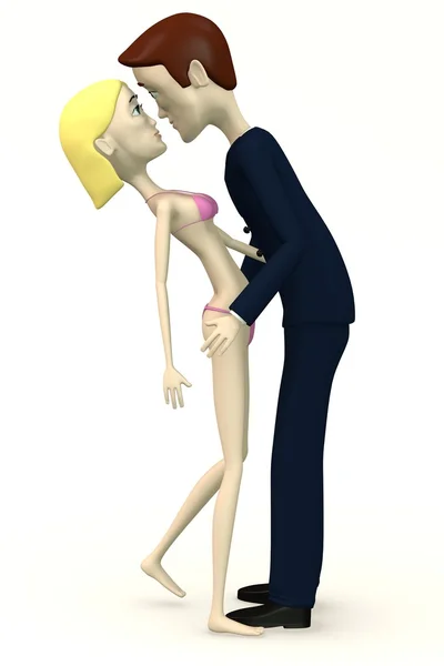 3d render of cartoon characters almost kissing — Stock Photo, Image