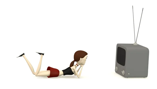 3d render of cartoon character with retro TV — Stock Photo, Image