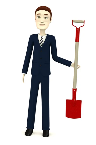 3D візуалізація мультиплікаційного персонажа з лопатою — стокове фото