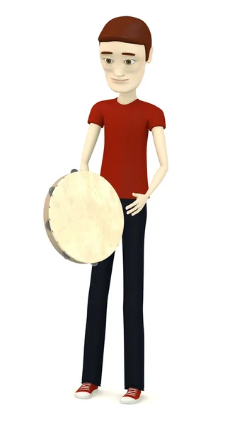 3d rendu de personnage de dessin animé avec tambourin — Photo