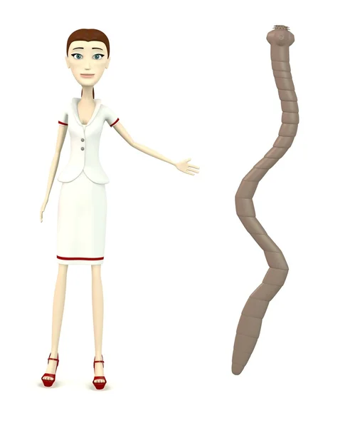 3D рендер персонажа мультфильма с ленточным червем — стоковое фото