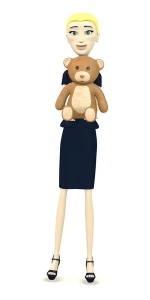 3d render of cartoon character with teddy bear — Stock Photo, Image