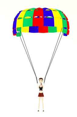 çizgi film karakteri paraşüt ile 3D render