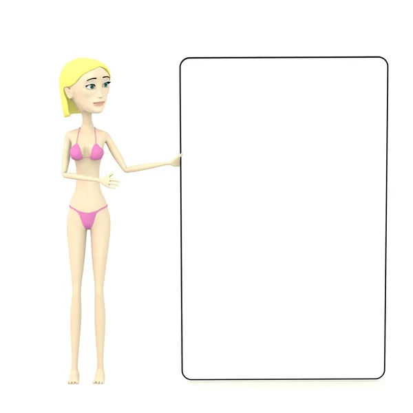 3d render of cartoon female swimmer with empty board — Stock Photo, Image