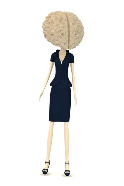 3D vykreslení obchodnice s velkým mozkem místo hlavy — Stock fotografie
