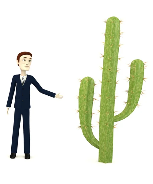 3d render of cartoon character with cactus — Stock Photo, Image