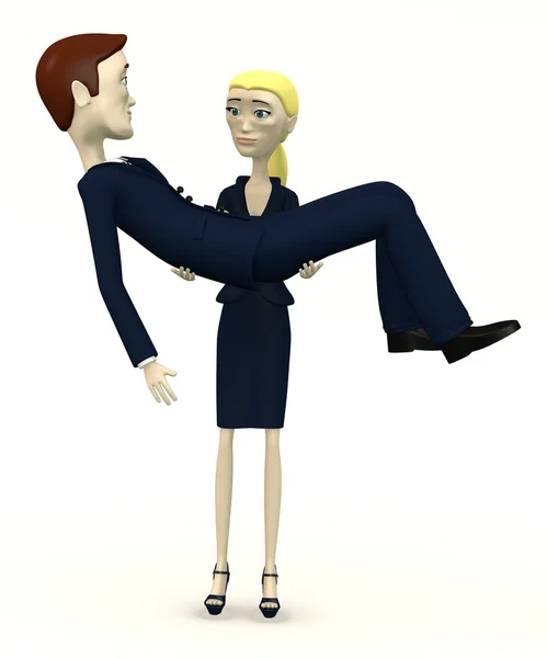 3d render of cartoon woman carrying man — Stock Photo, Image