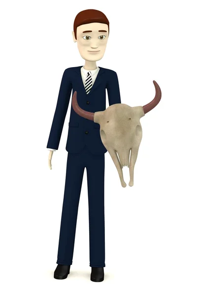 3D візуалізація мультиплікаційного персонажа з черепом корови — стокове фото