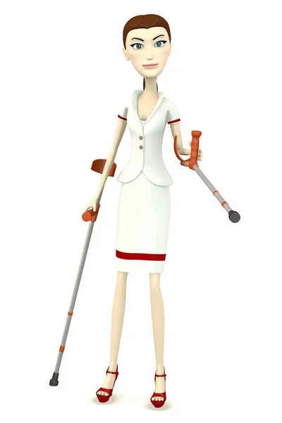 漫画のキャラクターの松葉杖と 3 d のレンダリング — ストック写真