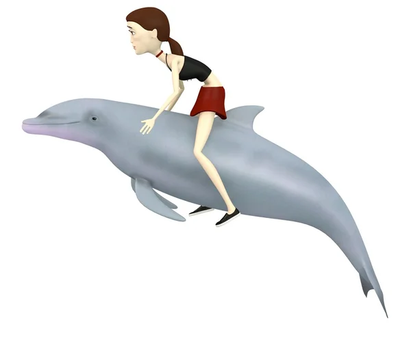 3d render of cartoon character with dolphin — Stock Photo, Image