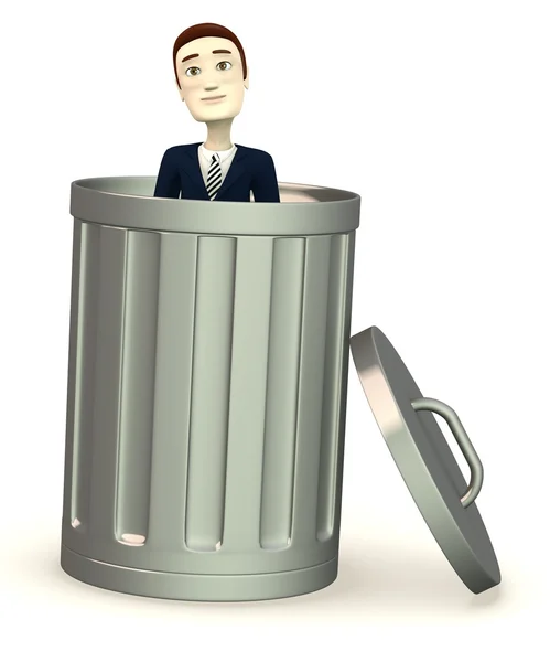 3D-Darstellung der Zeichentrickfigur im Papierkorb — Stockfoto