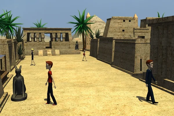 3D визуализация персонажей мультфильмов на Египет города — стоковое фото