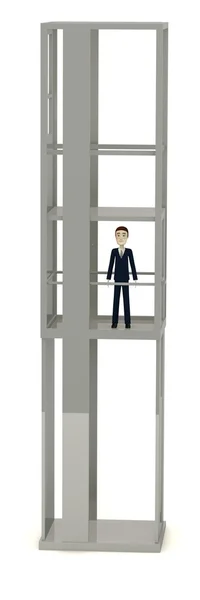 在电梯里的卡通人物的 3d 呈现器 — 图库照片