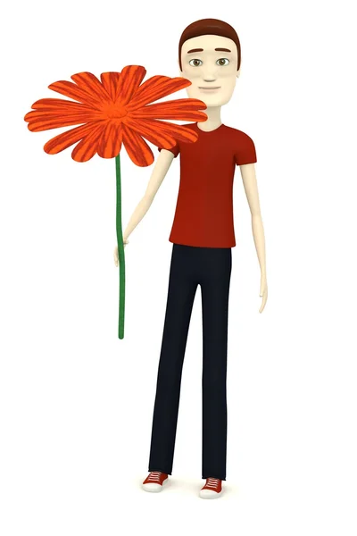 赤い花と漫画のキャラクターの 3 d レンダリング — ストック写真