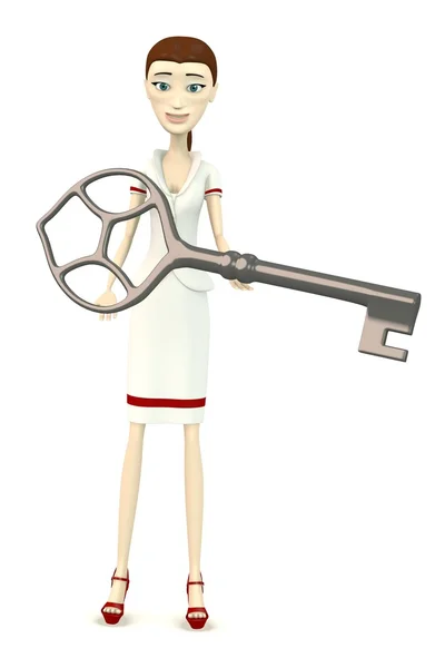 3D рендер персонажа мультфильма с большим ключом — стоковое фото
