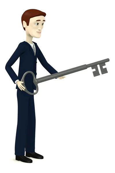 3d render of cartoon character with big key — Stock Photo, Image